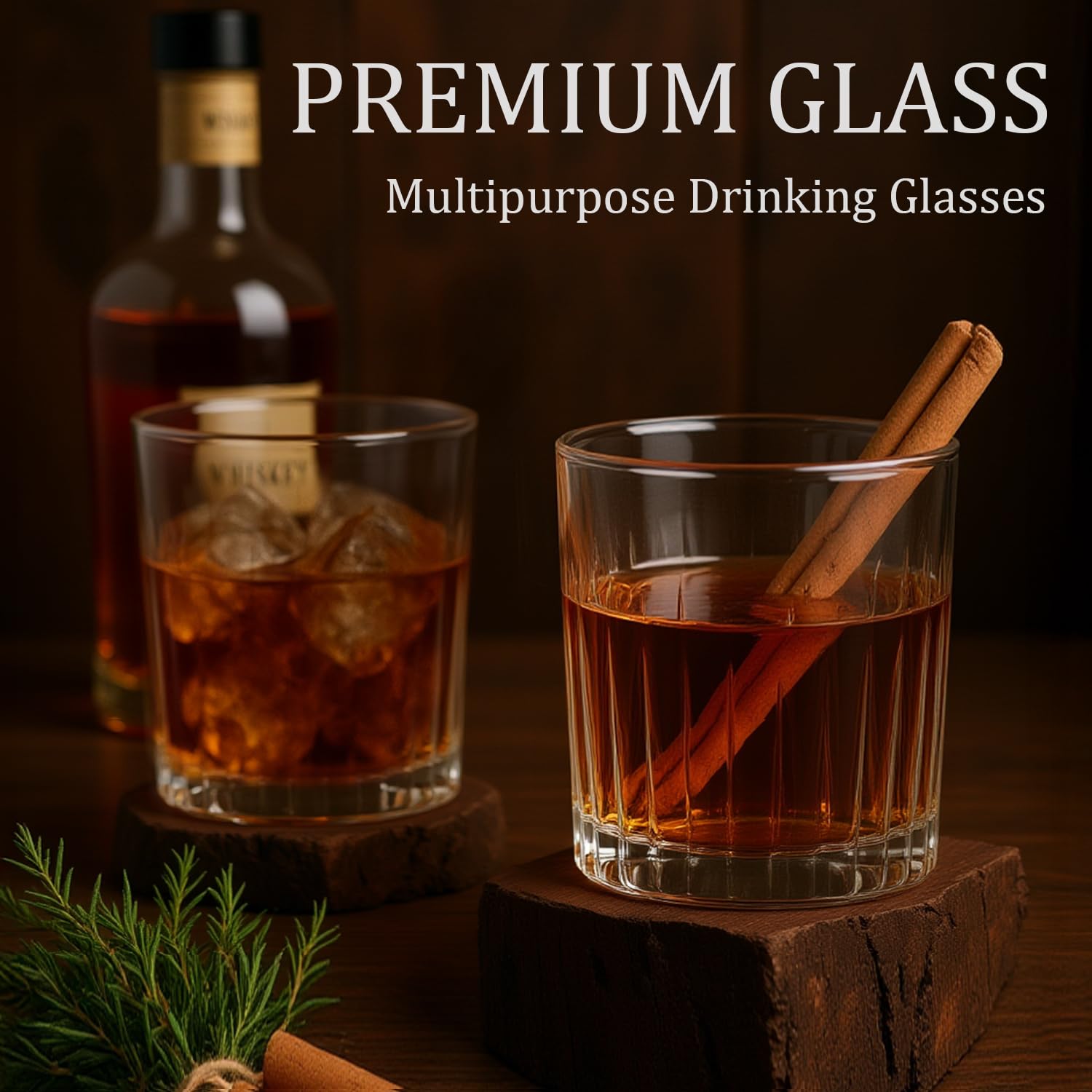 Laerjin rock glasses with ribbed texture offer secure grip during drinks.