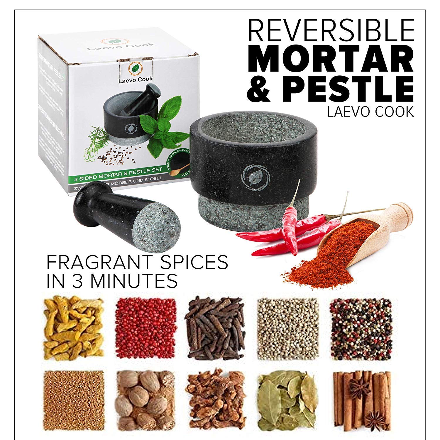 Laevo gift-ready mortar and pestle set for home cooks and chefs