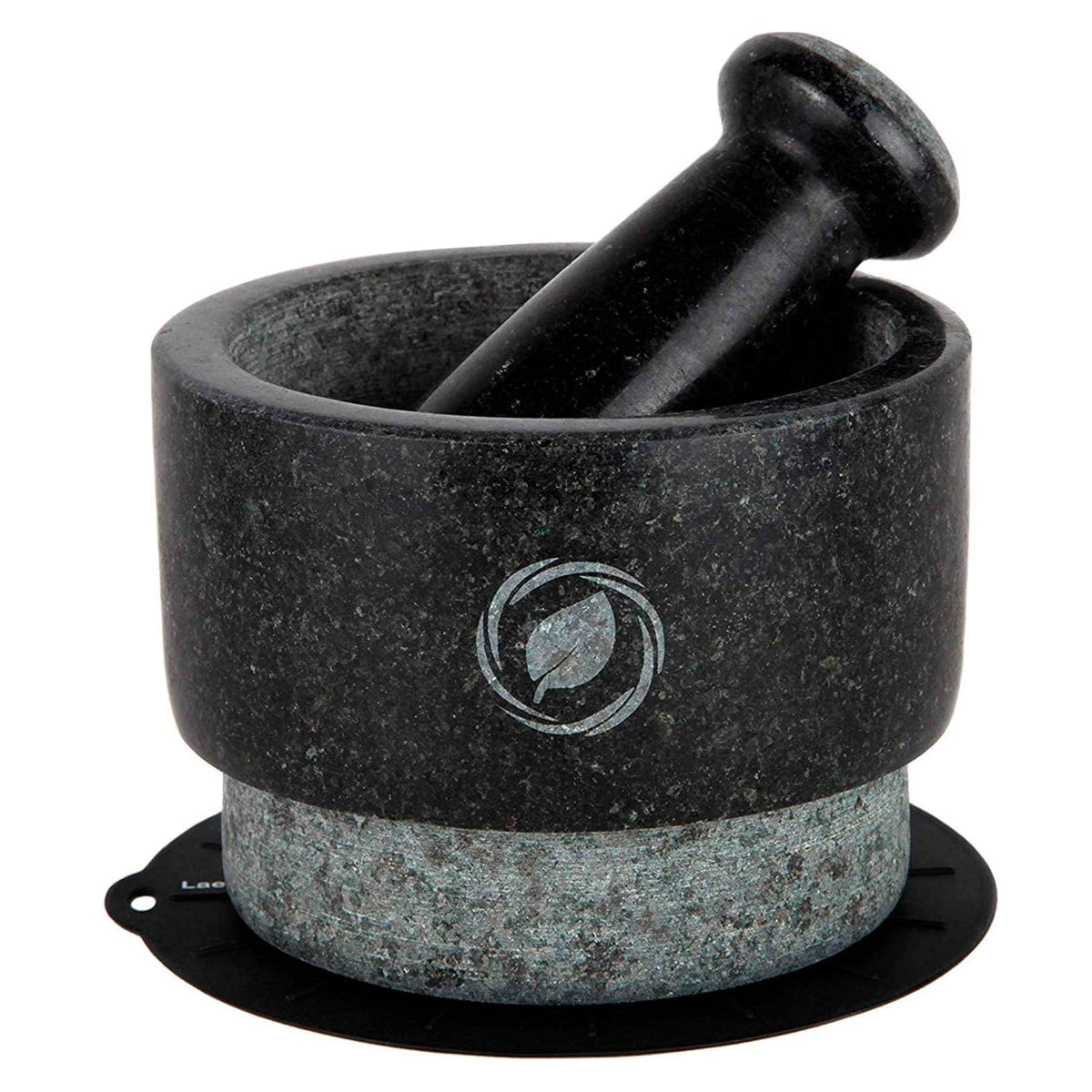 Laevo large black granite mortar and pestle for smooth grinding of spices