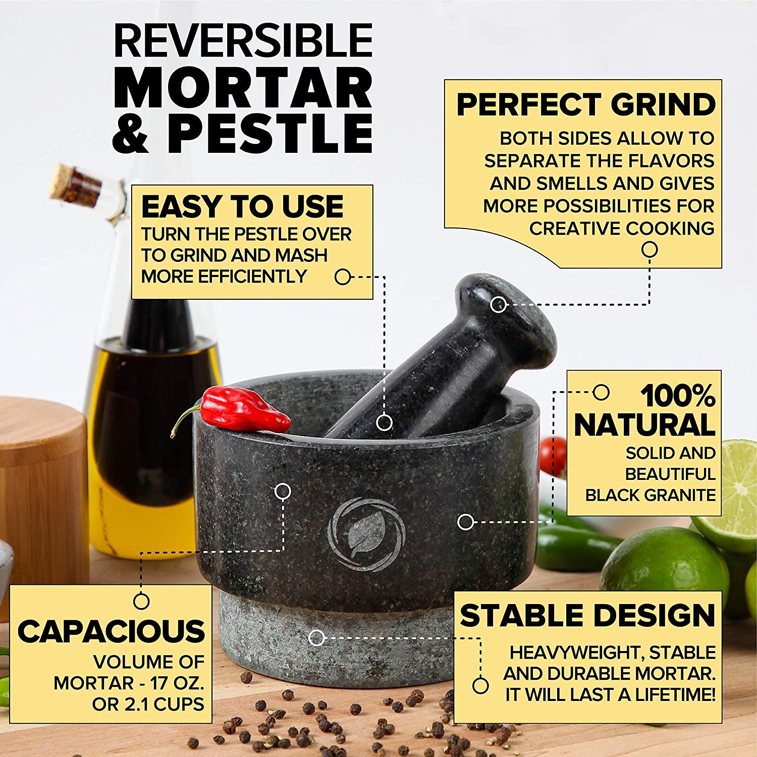 Laevo unpolished granite surface prevents flavor absorption