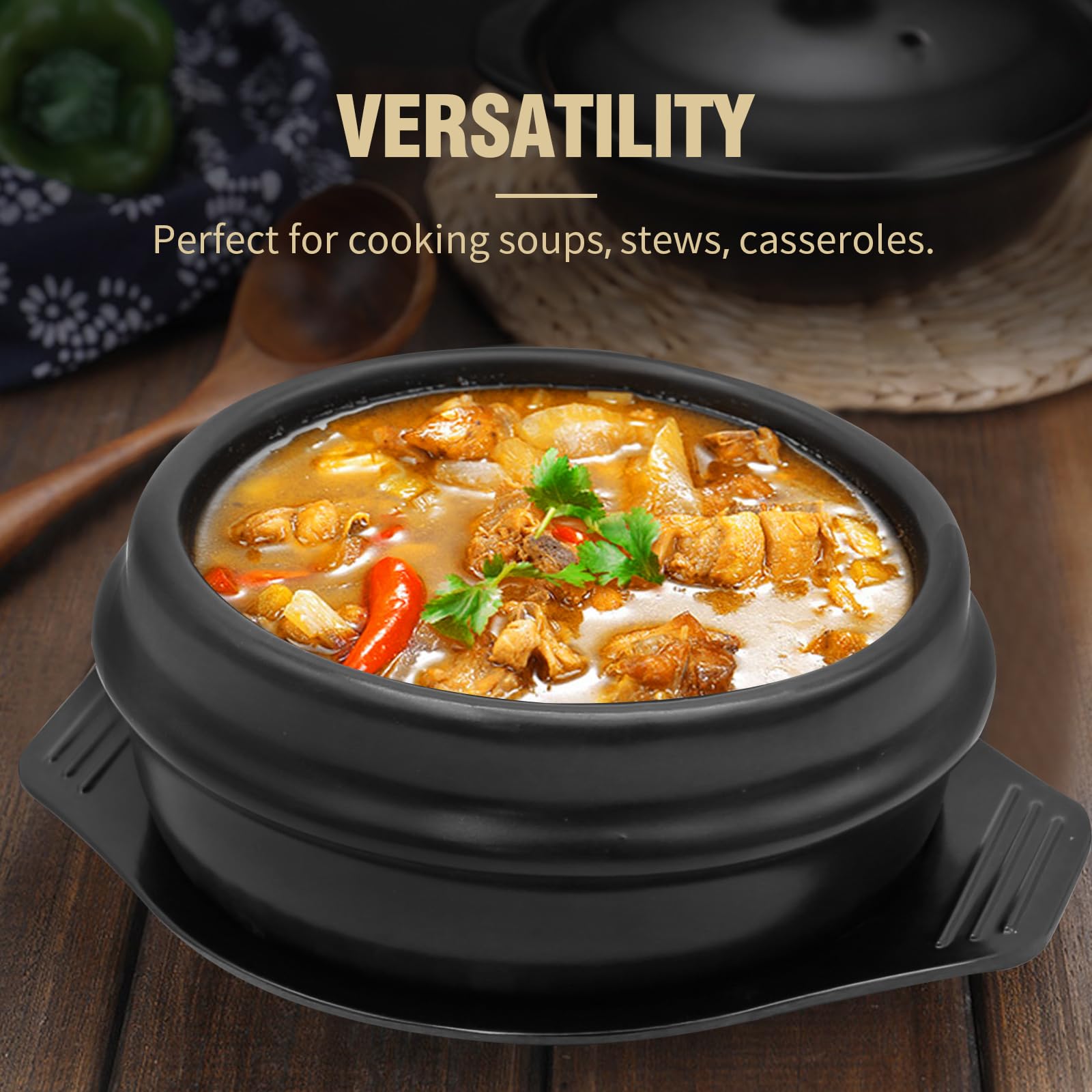 Laffoonparts stone bowl with tray keeps hot dishes stable on the table