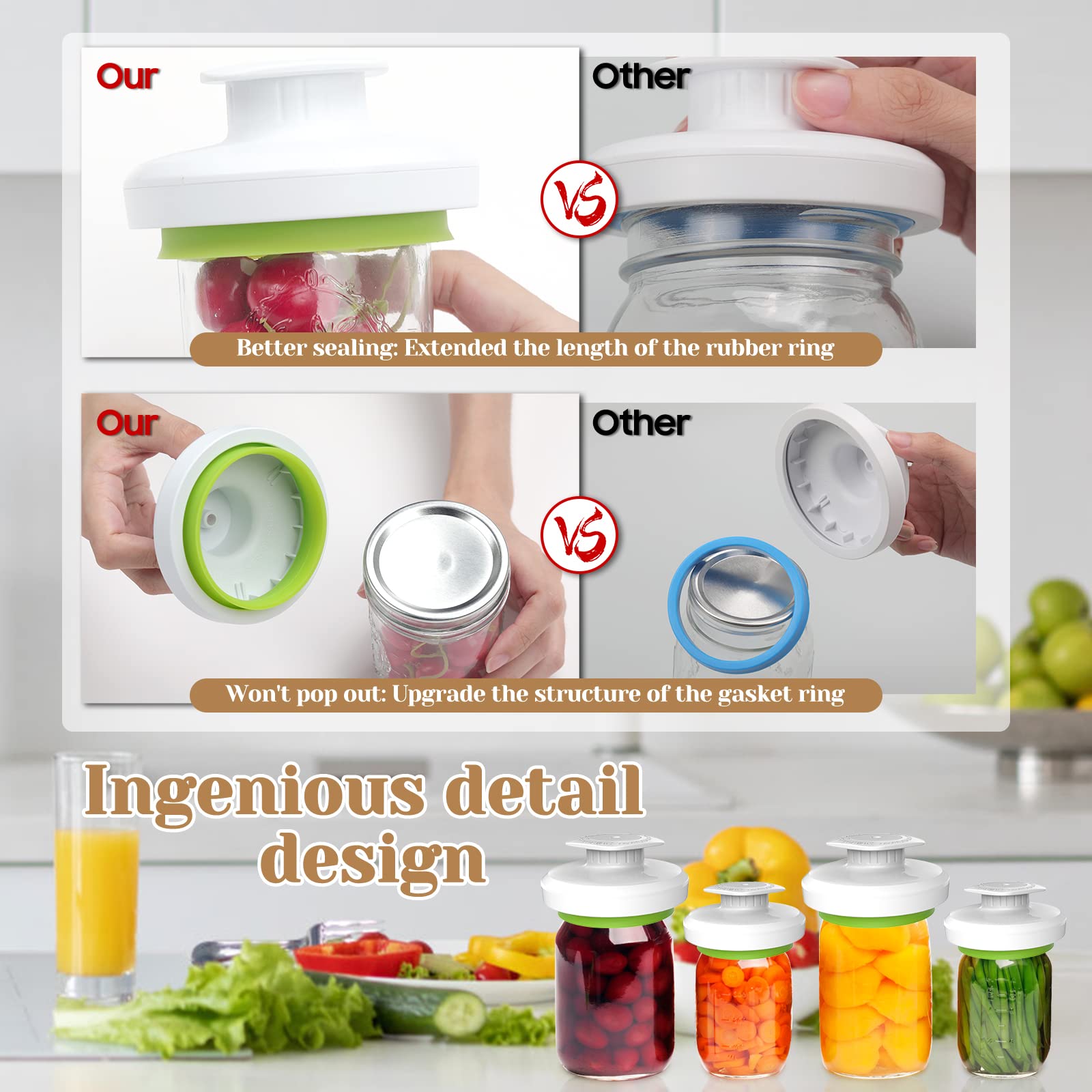 Lafinynp Mason Jar Vacuum Sealer regular-mouth with lid, creating an airtight seal.