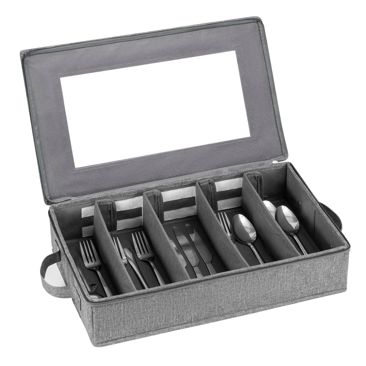 Lafulling flatware storage box with adjustable dividers keeps cutlery neatly sorted for easy access.