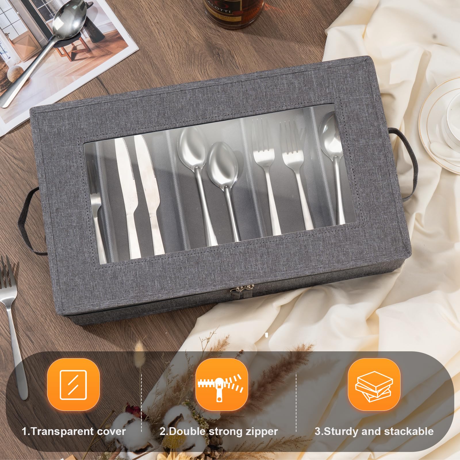 Lafulling flatware storage box features a clear window for quick utensil lookup during prep.