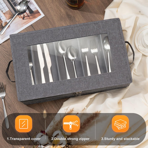 Lafulling flatware storage box features a clear window for quick utensil lookup during prep.