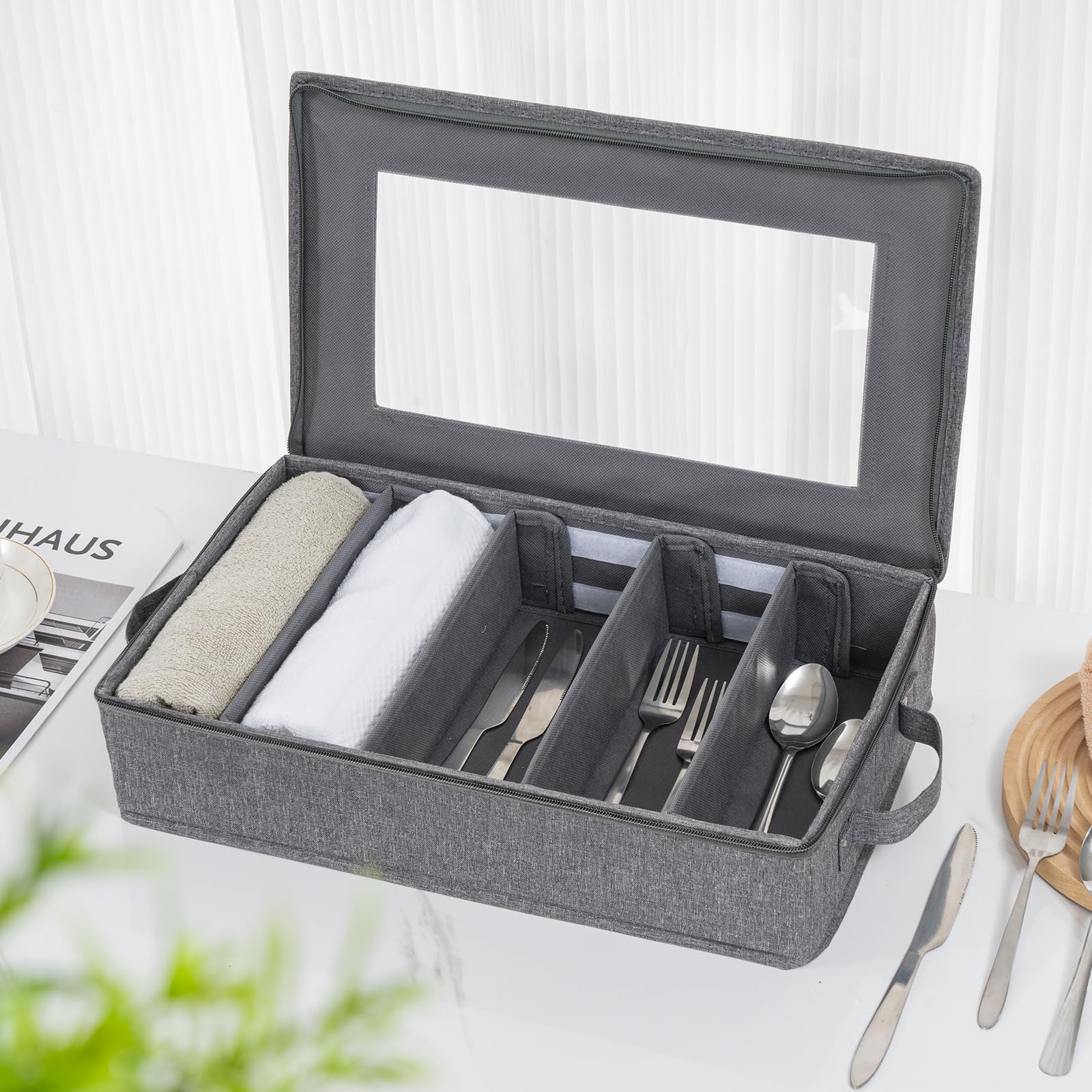 Lafulling flatware storage box large capacity helps organize a full set of cutlery.