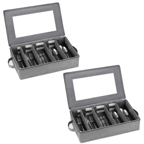 Lafulling flatware storage box with open lid view shows organized utensils.