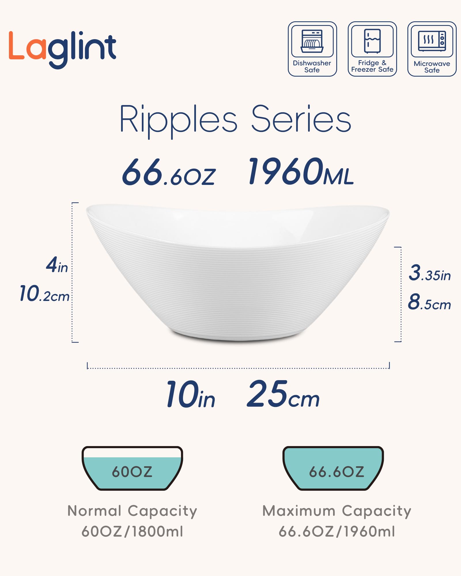 LaGlint 10 inch salad bowl ideal for family meals and meal prep