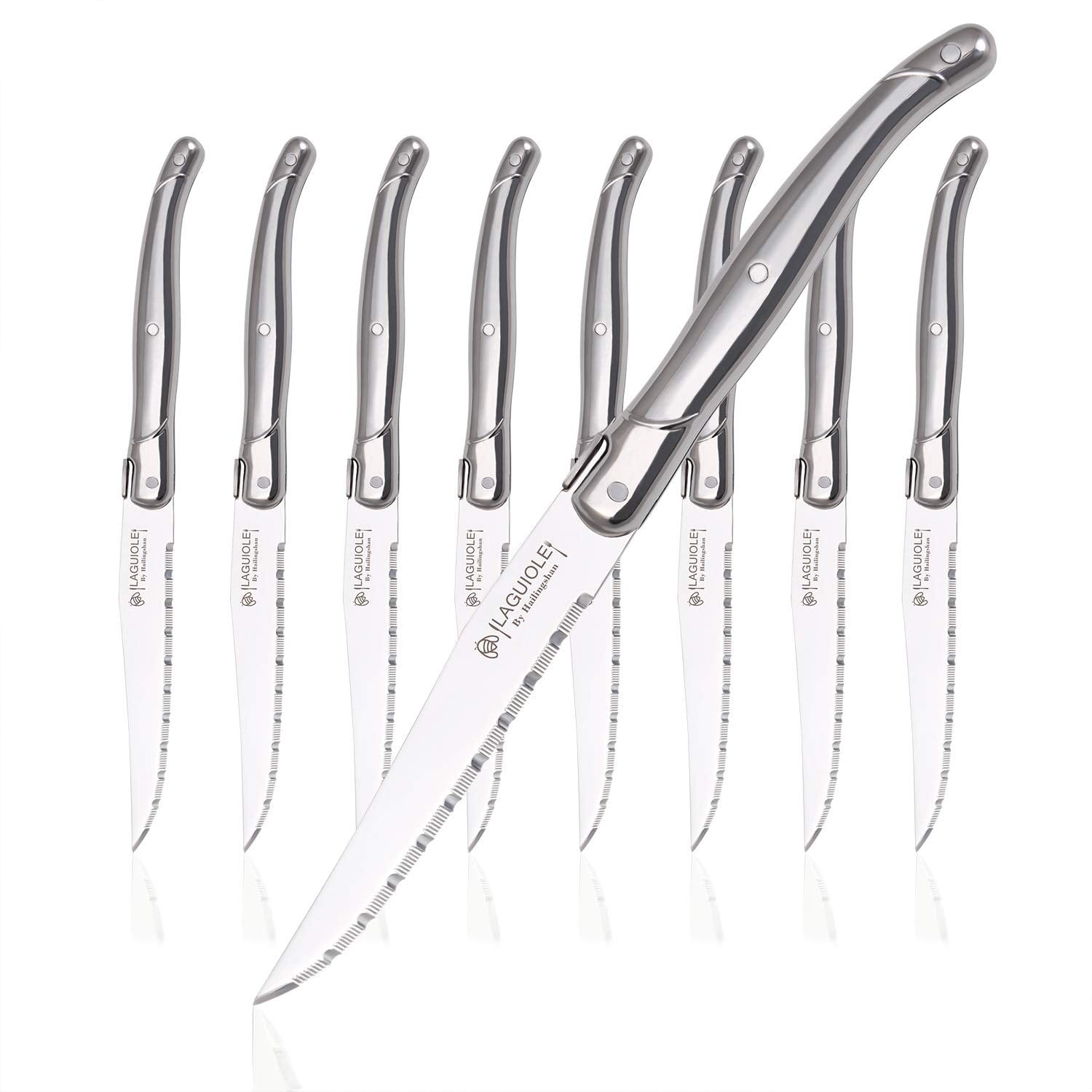 Laguiole by Hailingshan steak knives serrated edge close-up for effortless slicing