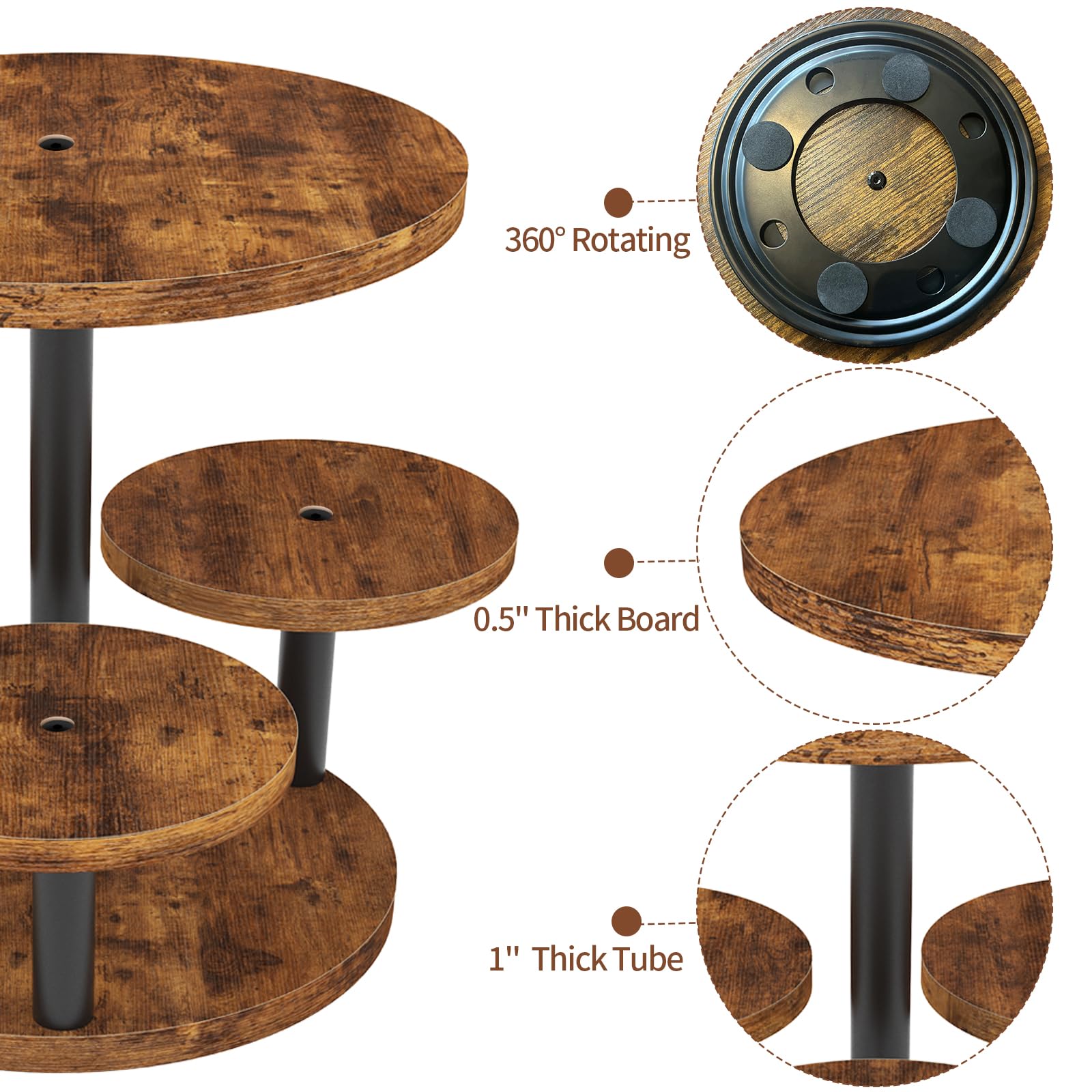 LAIDUOLEOE Wooden 3-tier cake stand creates a rustic, elegant centerpiece for weddings.