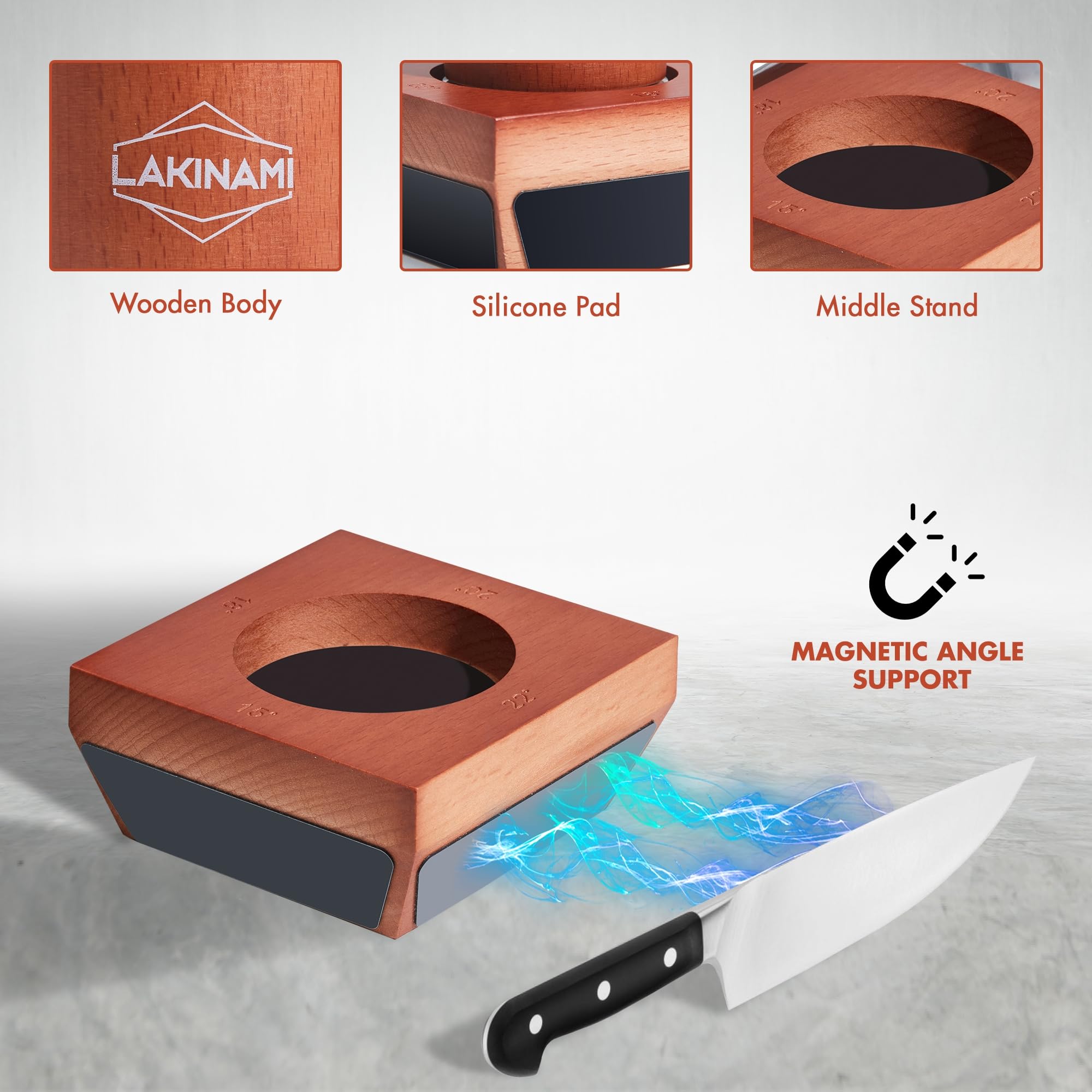 LAKINAMI premium wood base with strong magnets for stable sharpening