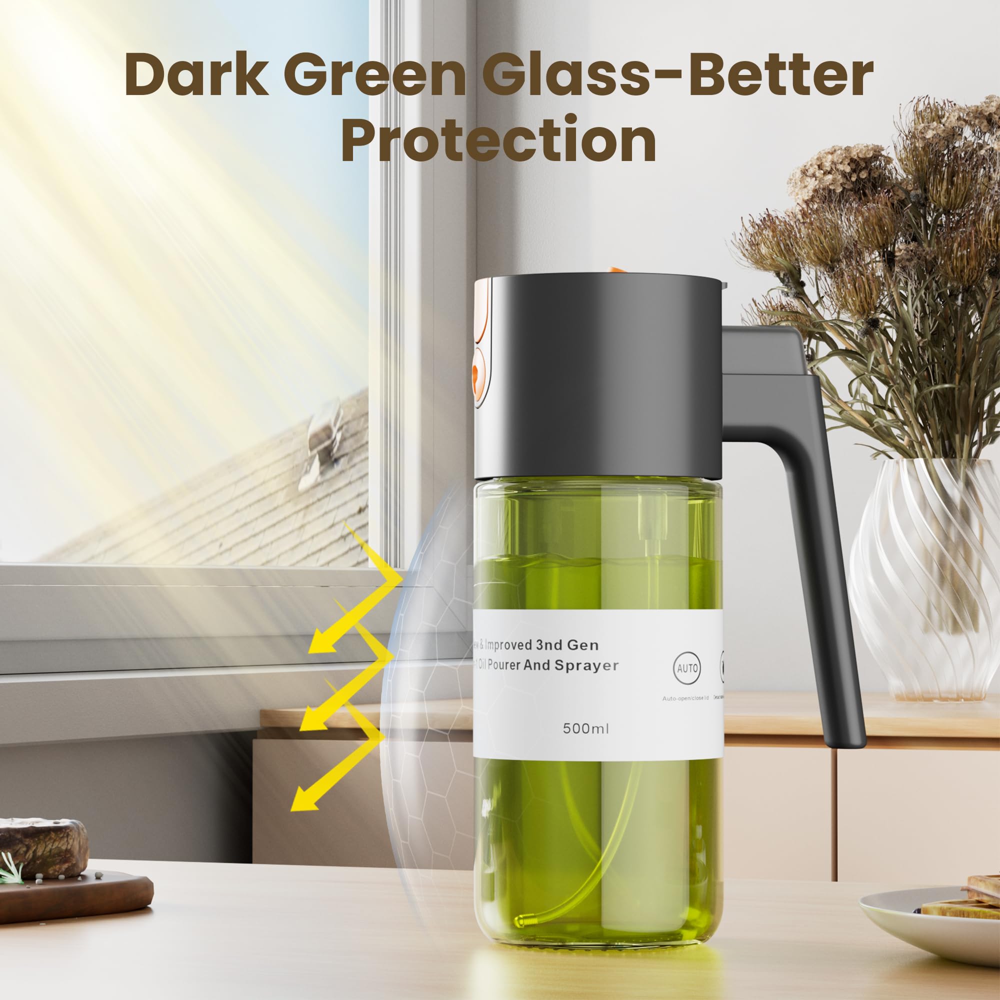 LAKUMIQI dark-tinted glass oil sprayer protecting oil flavor from light