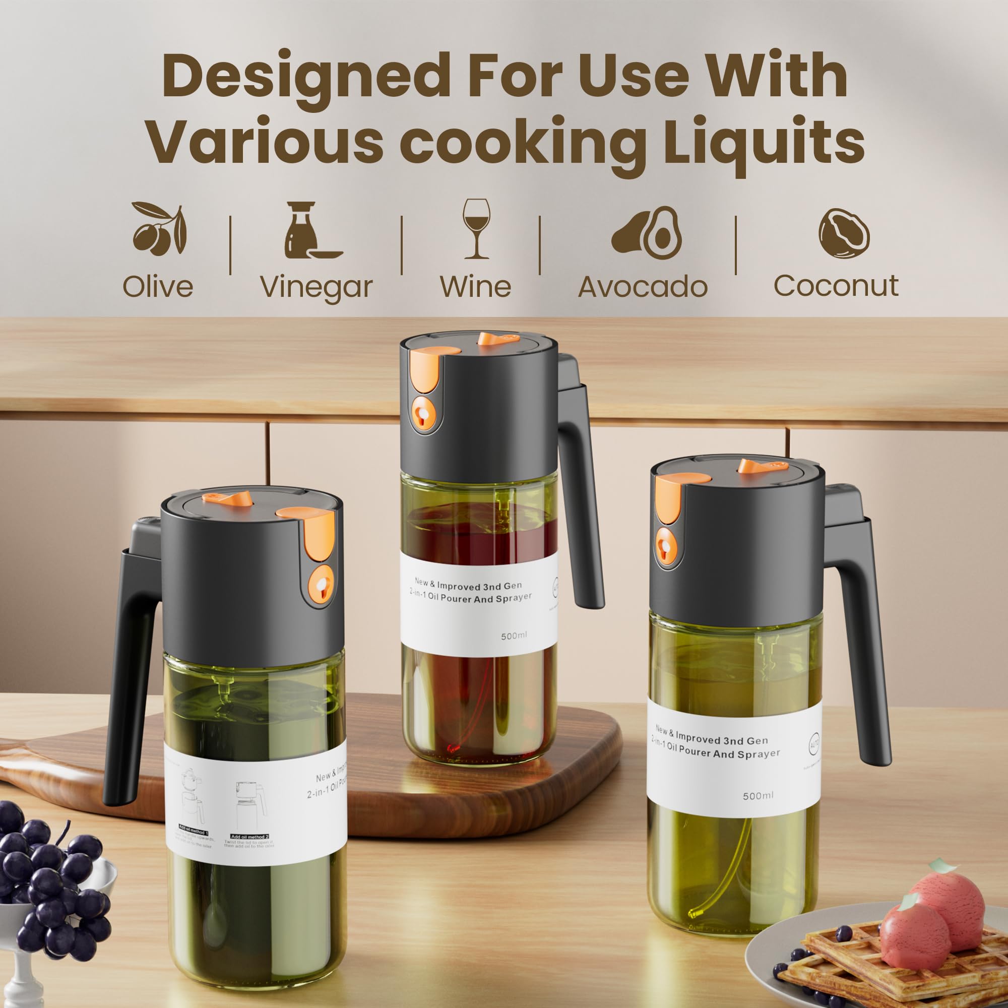 LAKUMIQI reusable glass oil dispenser ideal for varied oils