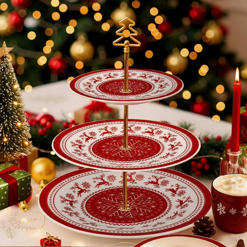 Lallisa 3-tier Christmas cake stand with three sizes for festive desserts.