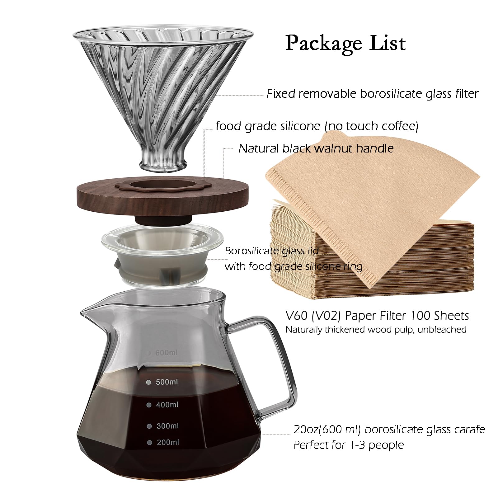 Lalord borosilicate glass dripper with walnut handle delivering clean filtration.