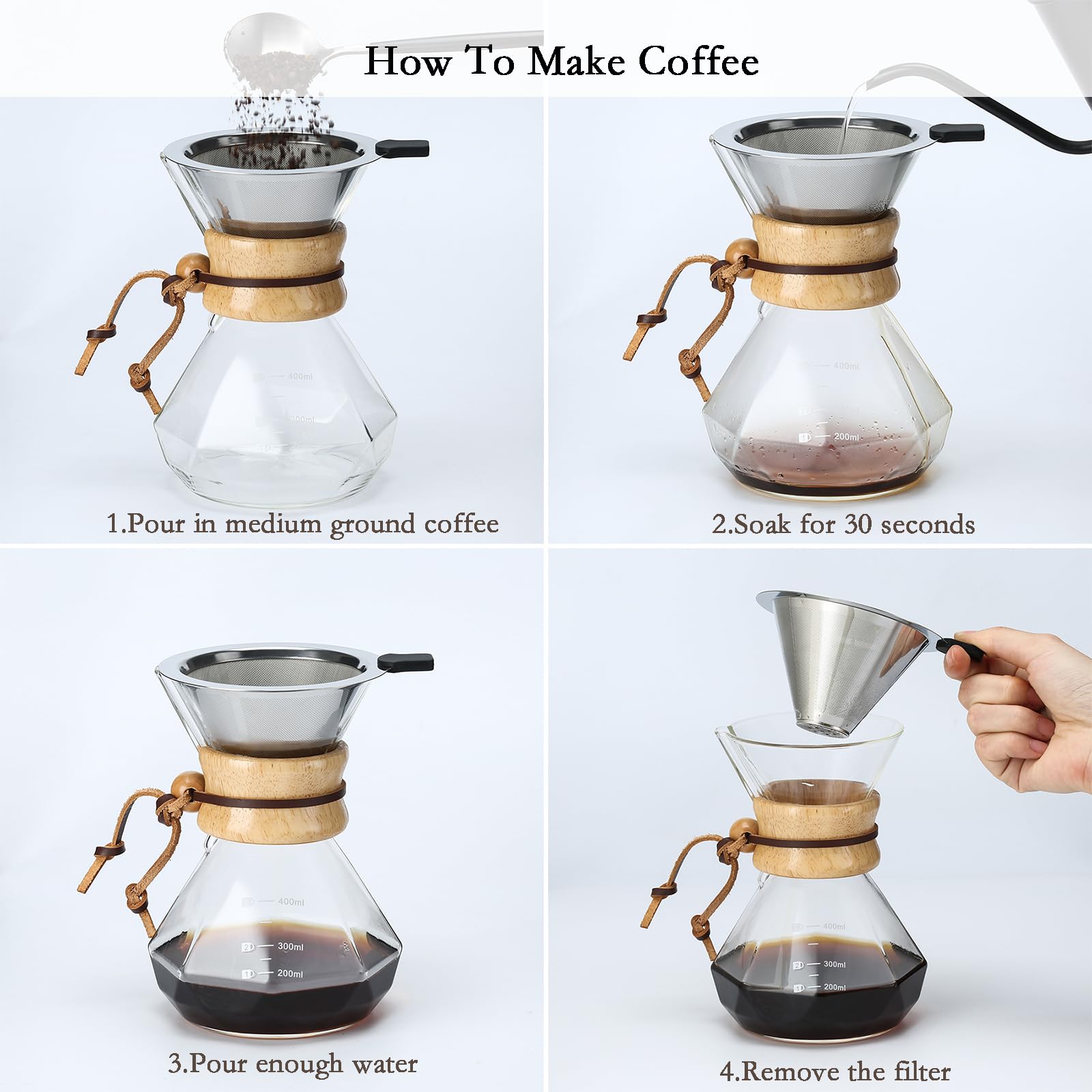 Lalord Pour Over brew view shows 3-4 cup capacity for gatherings.