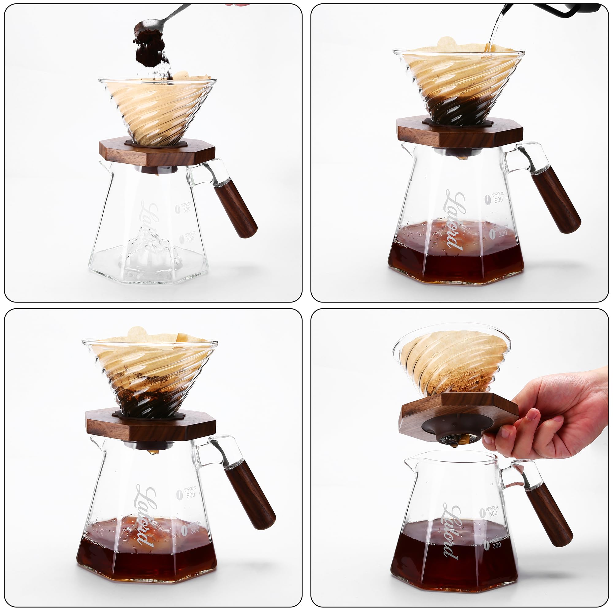 Lalord walnut collar around the glass dripper adds style and grip