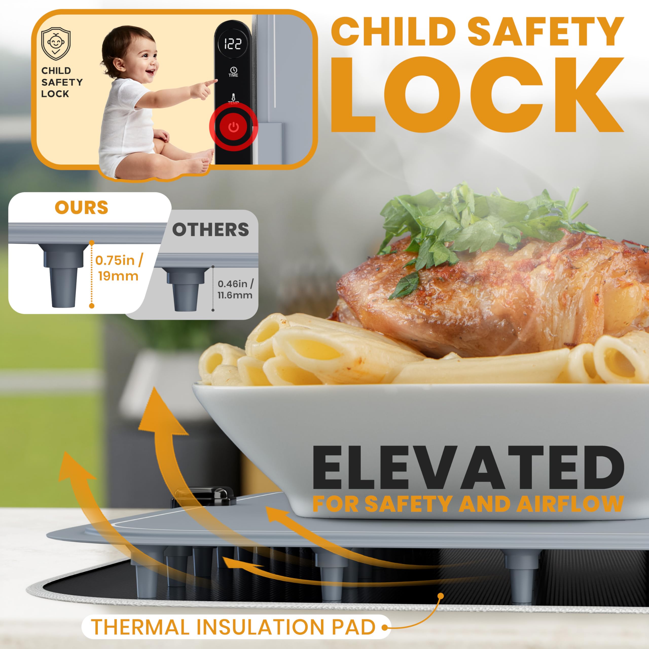 Lalush'e isolation pad protects surfaces during warm food service.