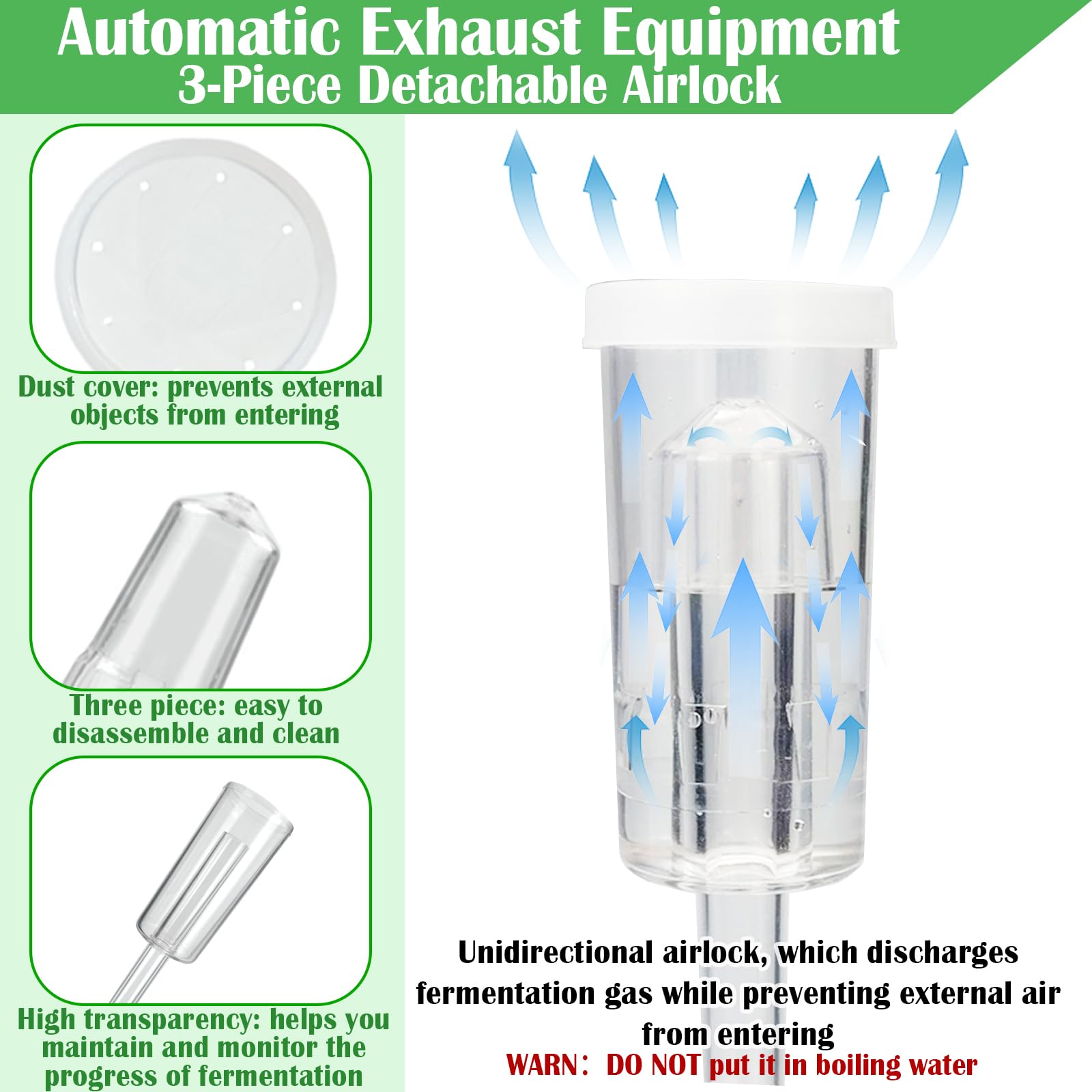 Lalvam one-way airlocks vent gas while preventing contamination during fermentation