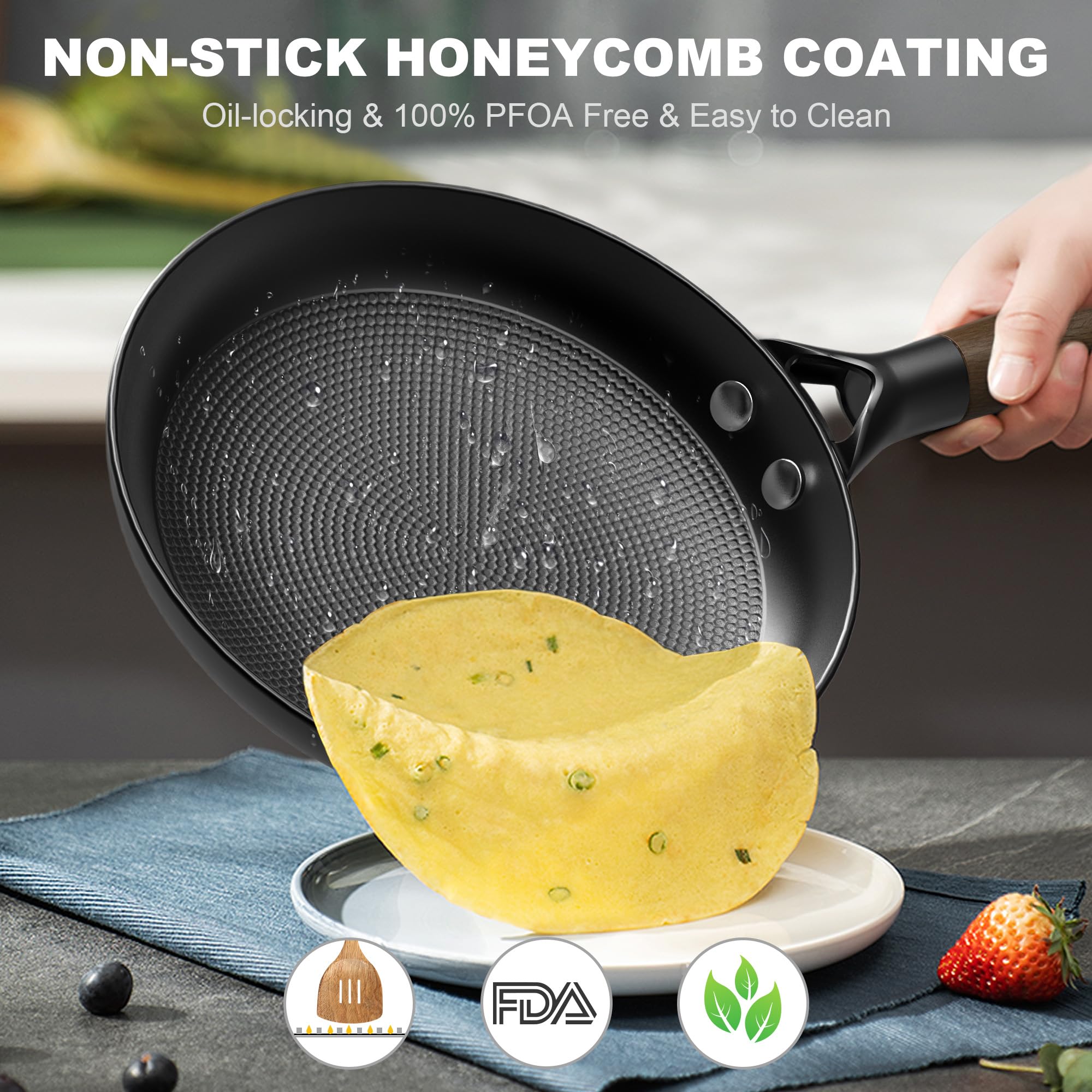 LAMFO removable-handle skillet shown detached for compact storage and oven use.