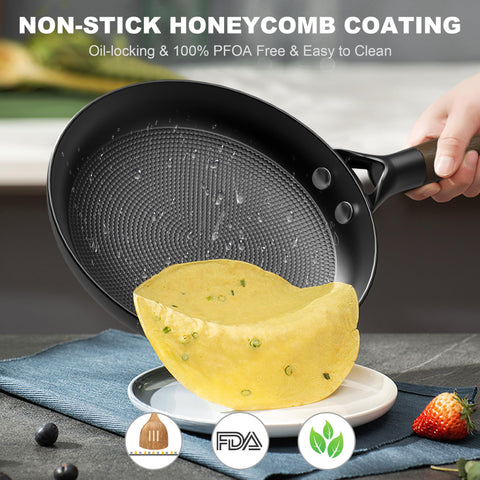 LAMFO removable-handle skillet shown detached for compact storage and oven use.