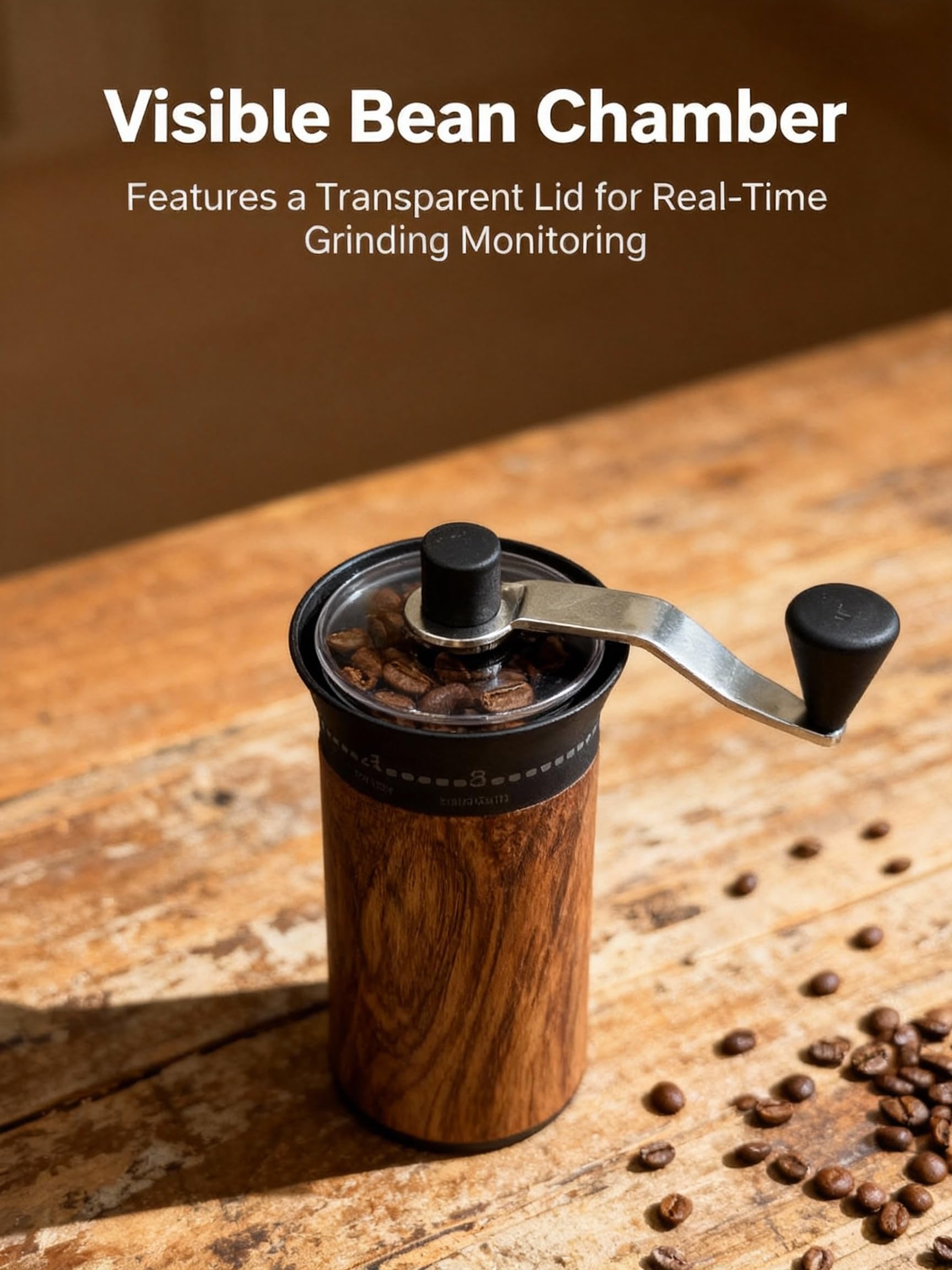 Lamido Mini Manual Coffee Grinder 30g hopper front, two to three cups.