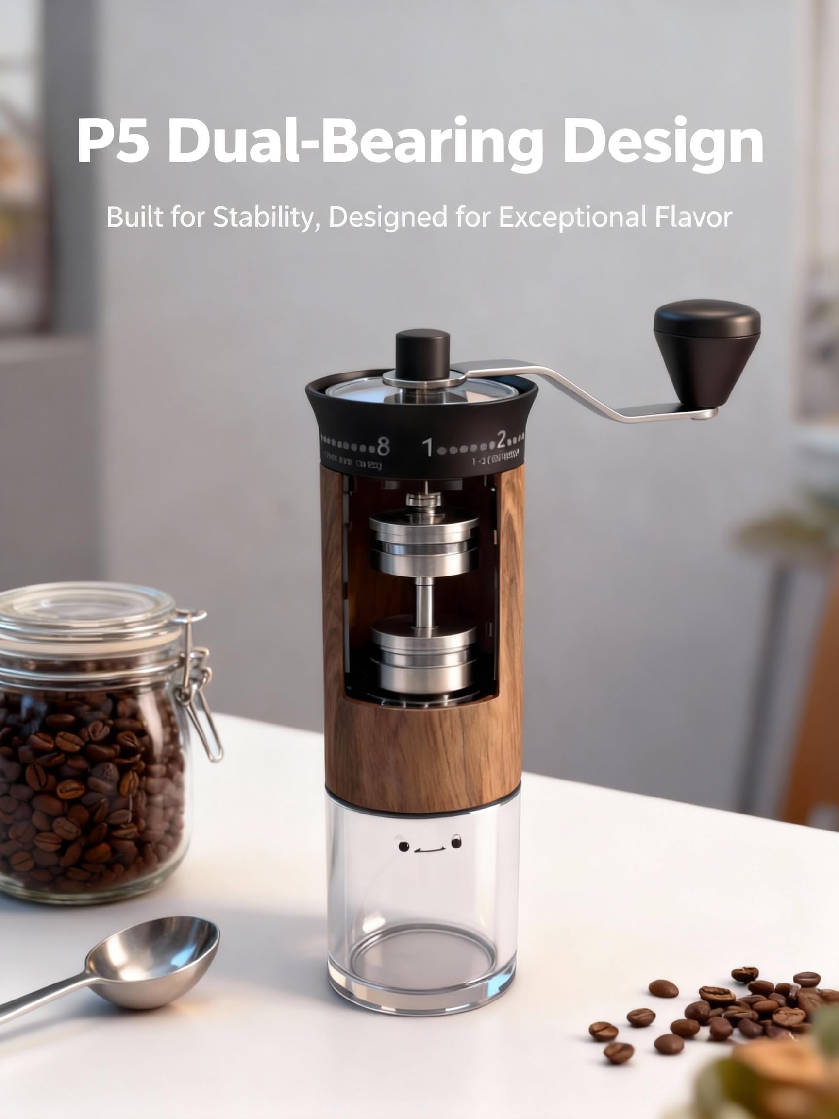 Lamido Mini Manual Coffee Grinder conical burr close-up showing flavor preservation.