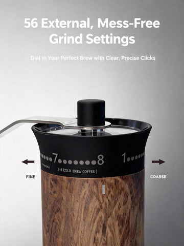 Lamido Mini Manual Coffee Grinder crank-handle close-up with professional burrs.