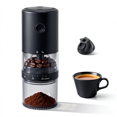 Lamido portable coffee grinder with bean hopper for on-the-go freshness and control