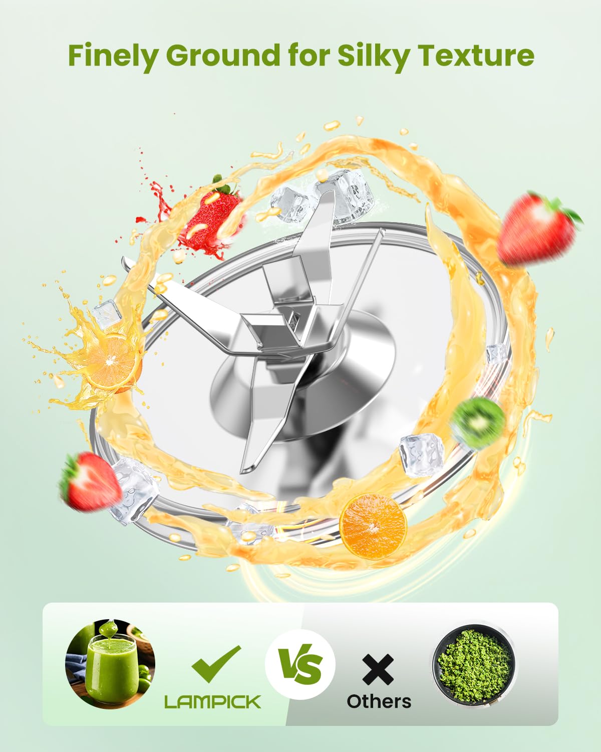 LAMPICK 6-leaf stainless blade ensures thorough blending of ingredients.