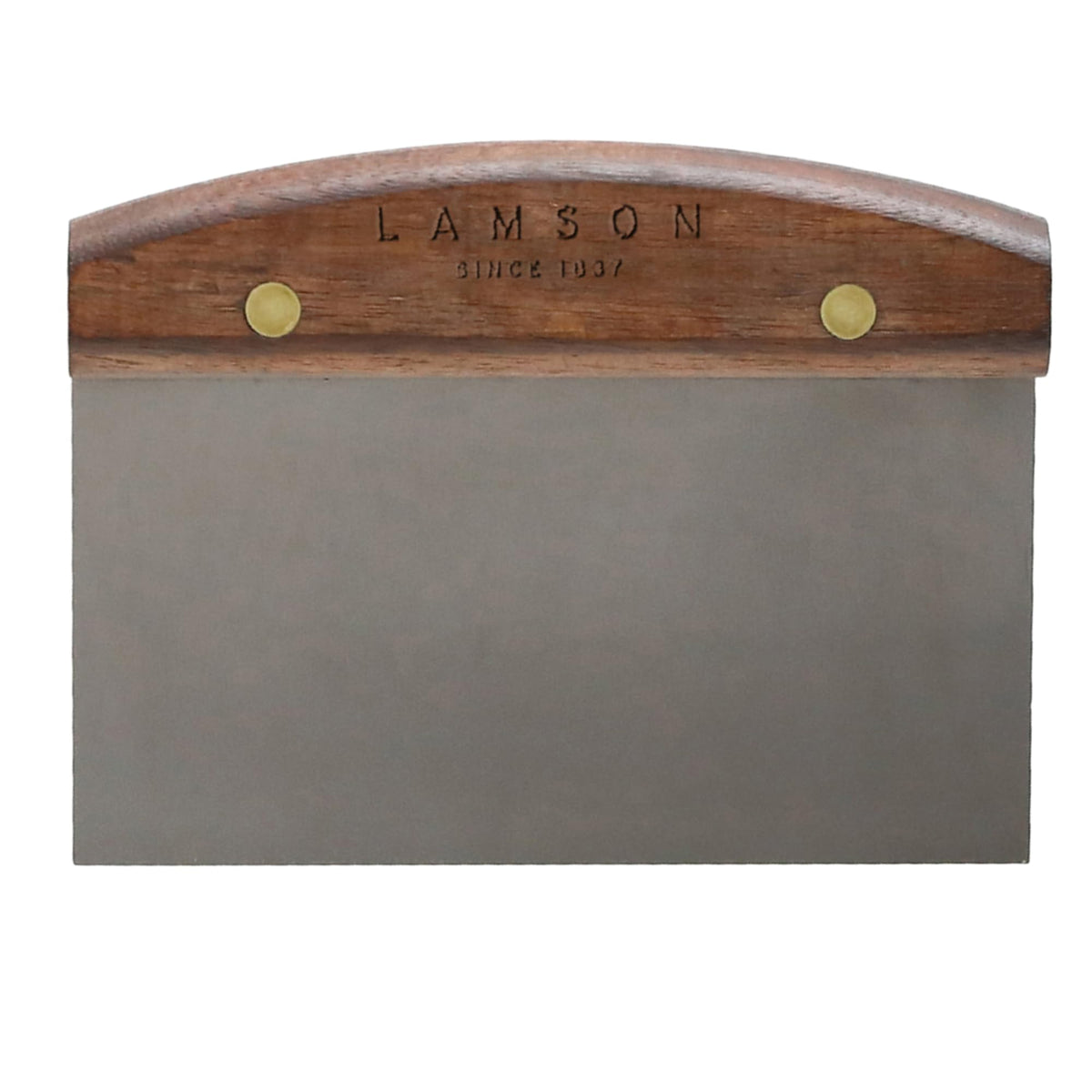 Lamson bench scraper blade close-up for precise dough handling and clean cuts.