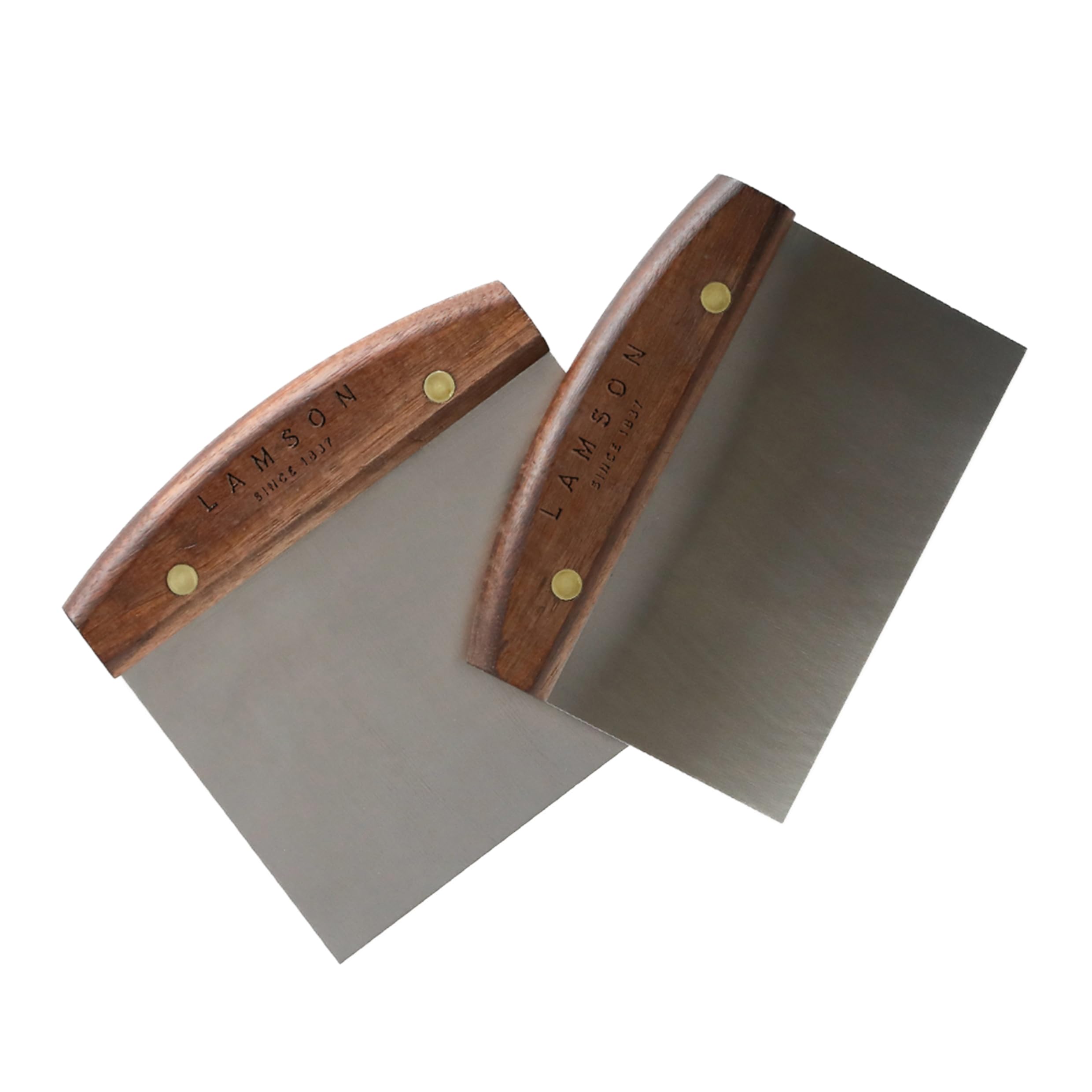Lamson bench scraper with full-tang design and brass rivets for durability.