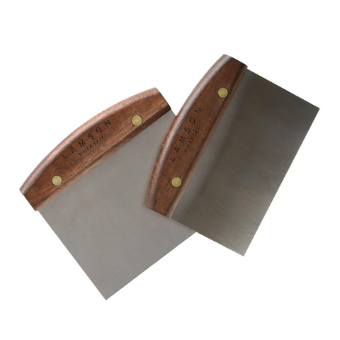Lamson bench scraper with full-tang design and brass rivets for durability.
