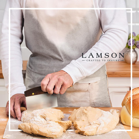 Lamson bench scraper high-carbon steel blade is durable for bakers.