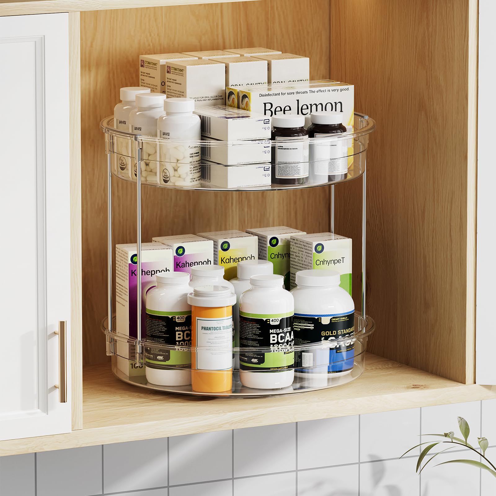 LAMU 12inch diameter pantry organizer holding jars