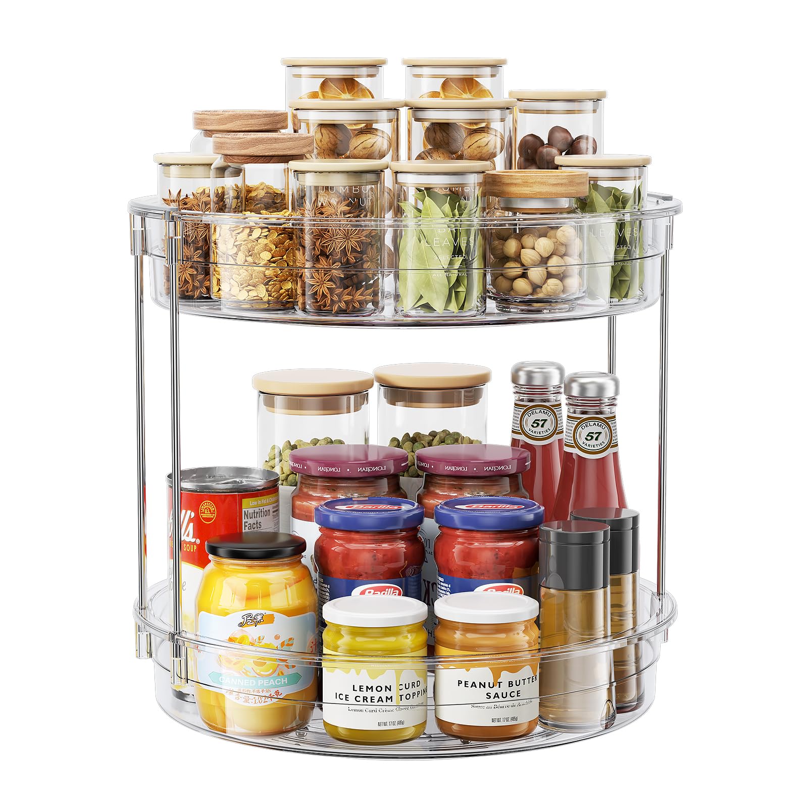 LAMU 12inch two-tier lazy susan turntable with clear tiers for visibility