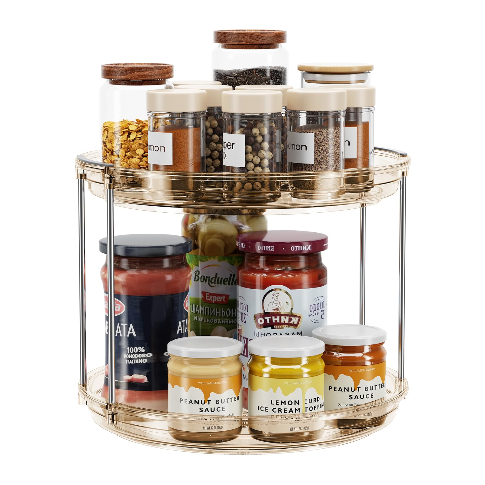 LAMU 2-tier amber lazy susan in cabinet for spice organization