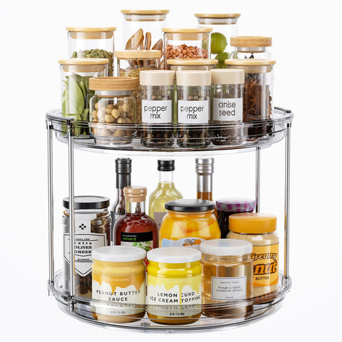 LAMU 2-tier lazy Susan assembly demonstrating sturdy two-tier setup for cabinet organization.