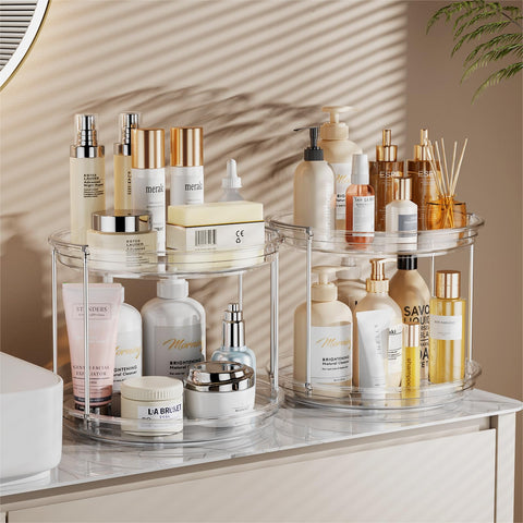 LAMU 2-pack 2-tier Lazy Susan clear body boosts item visibility for quick access.