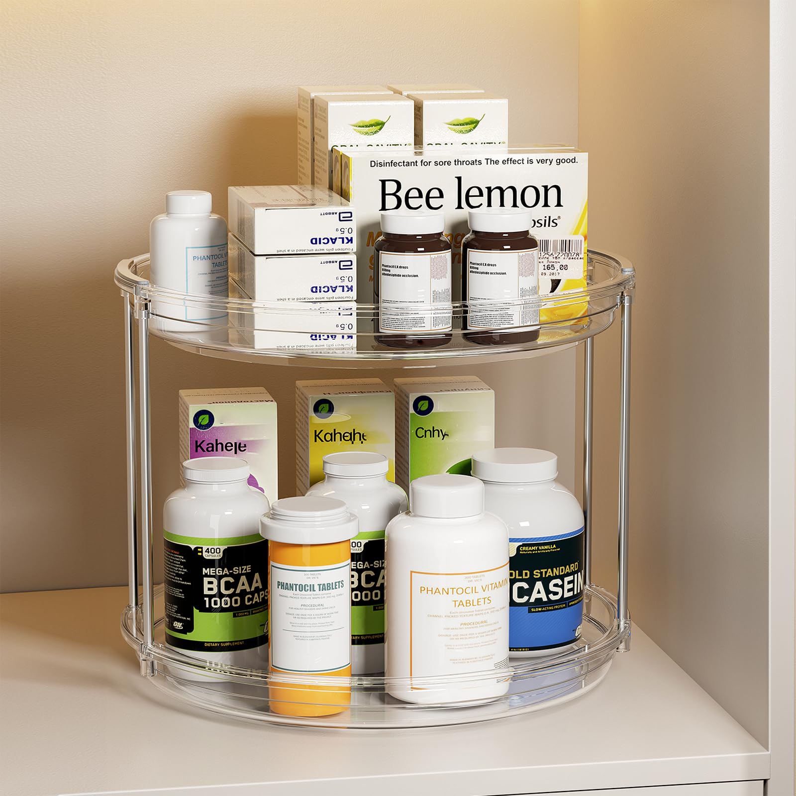 LAMU spice organizer supports pantry and medicine cabinet organization.