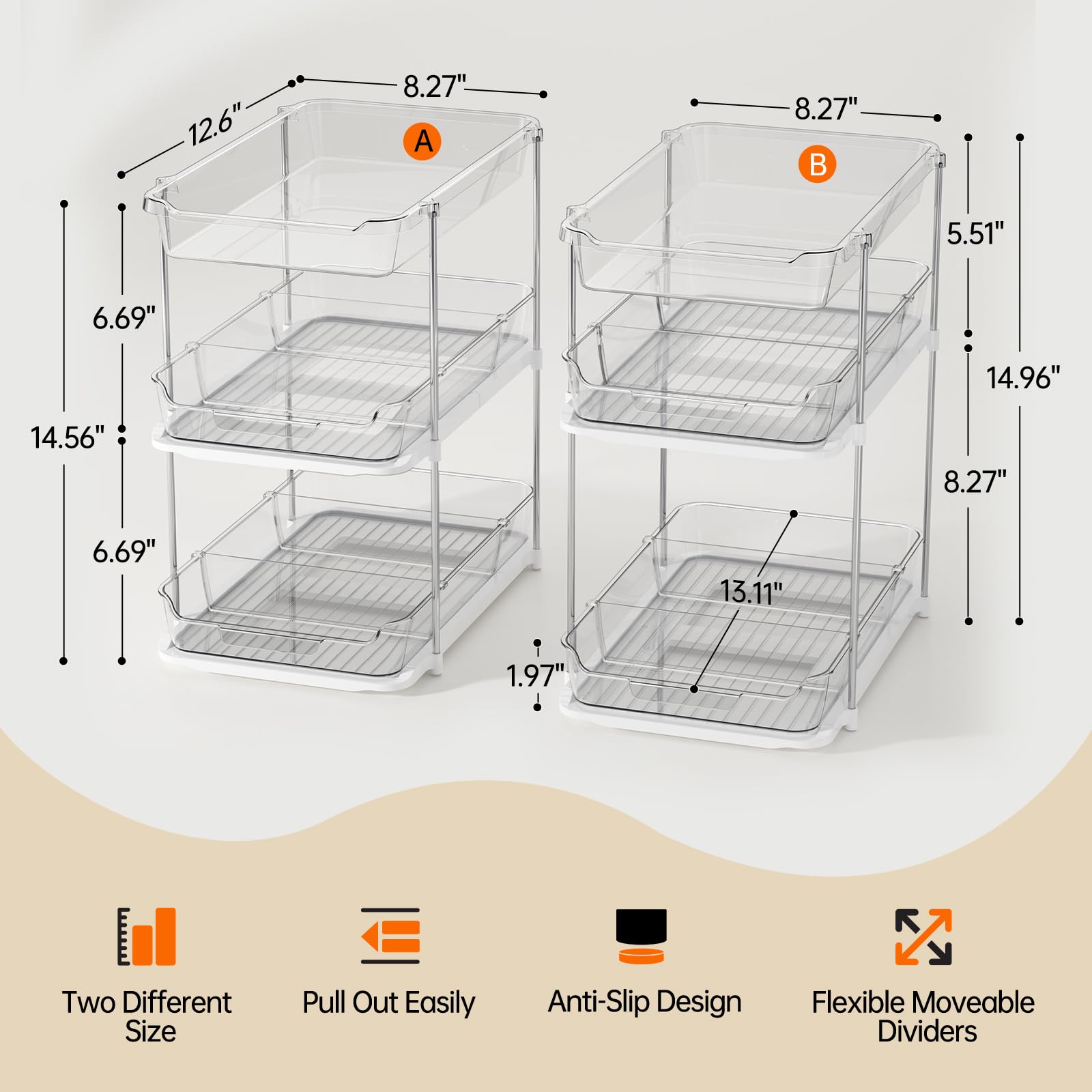 LAMU anti-slip base keeps the organizer steady on wet bathroom surfaces