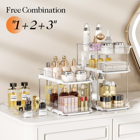 LAMU clear acrylic drawers with dividers protect items and prevent spills