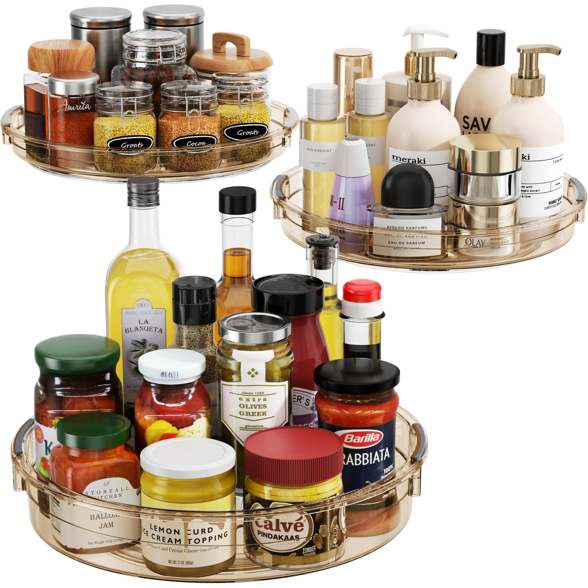 LAMU 3-pack Lazy Susan rotates smoothly for cabinet access and organization