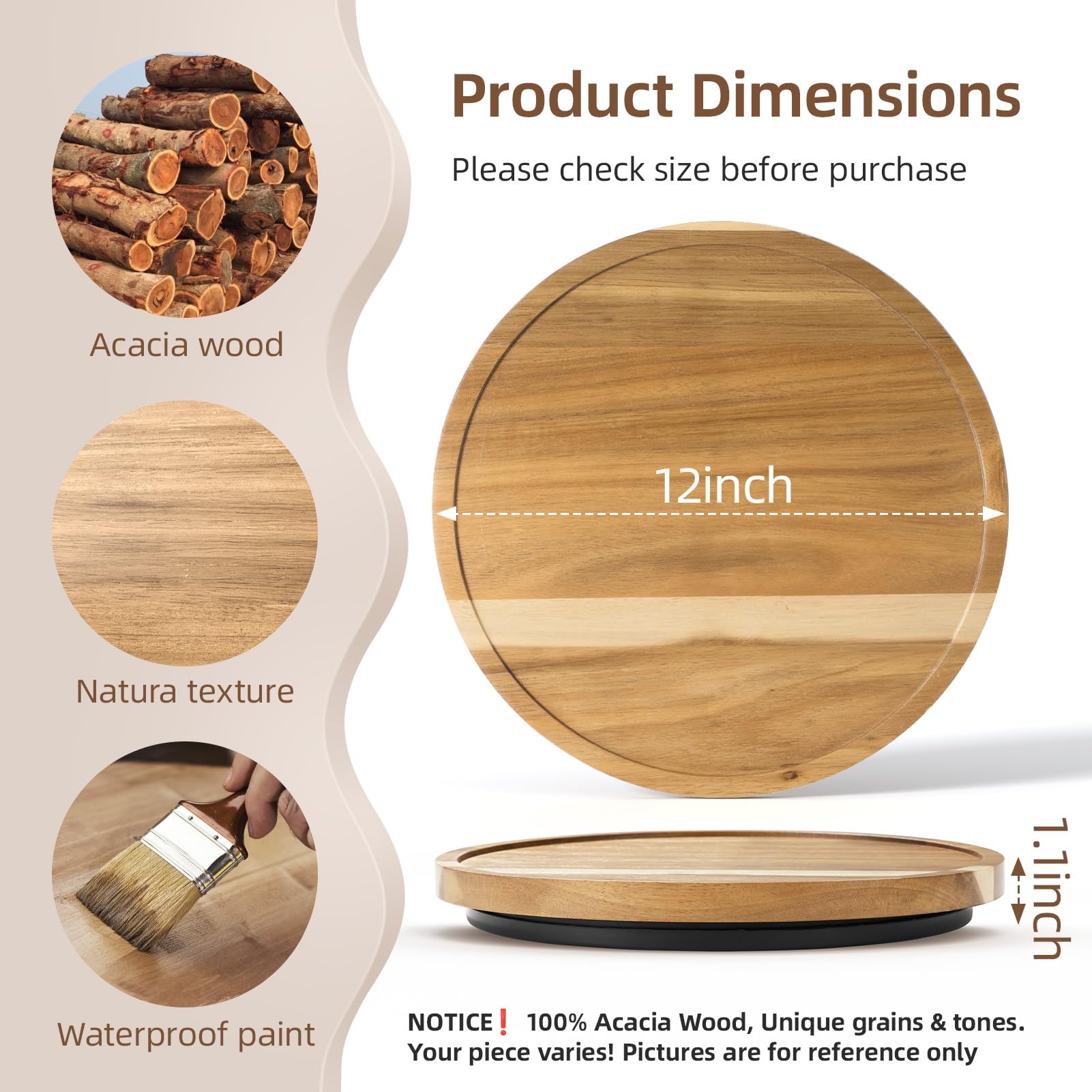 LAMU lazy susan displaying spice-jar collection, highlighting unique wood grain