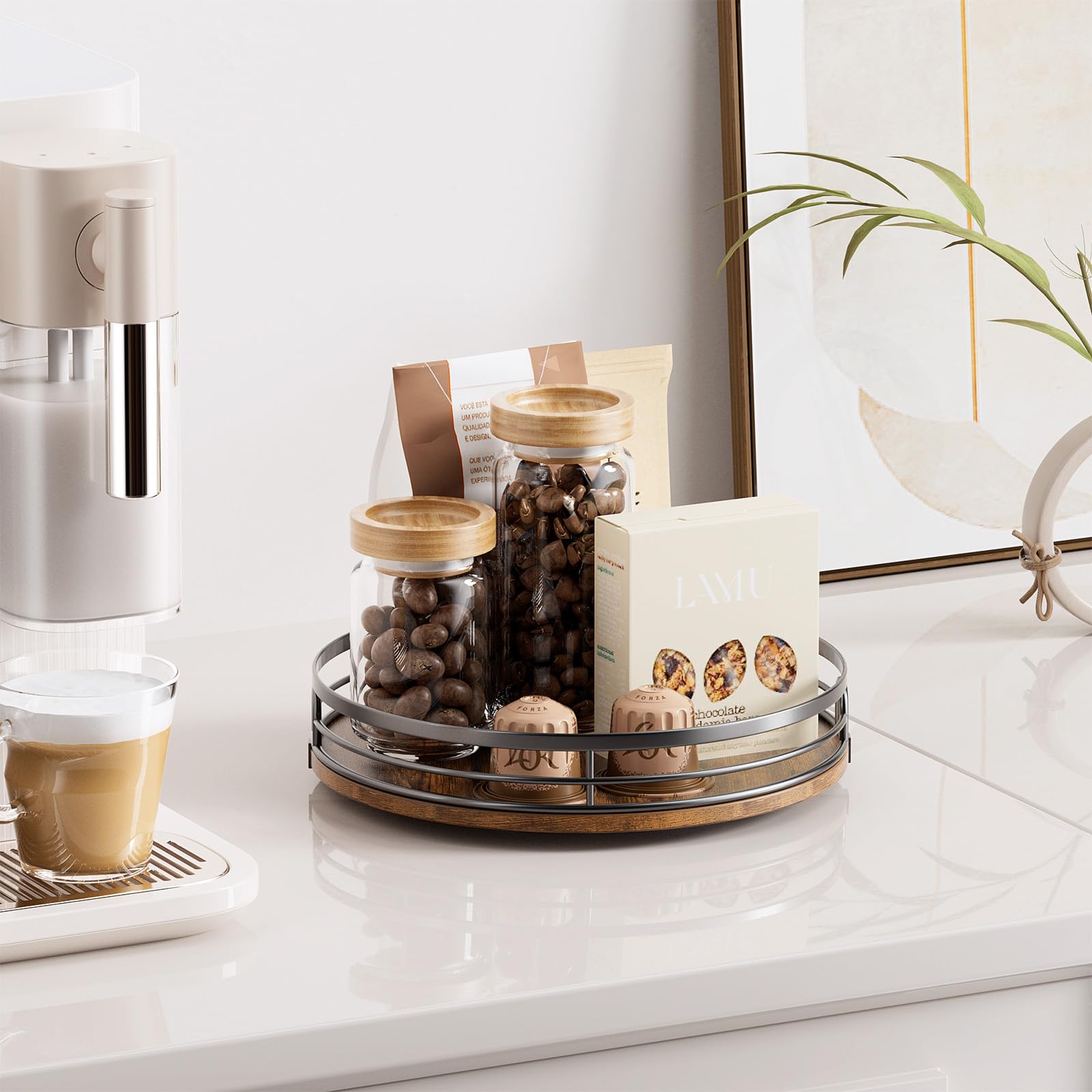 LAMU cabinet kitchen lazy susan designed to declutter and organize spice jars