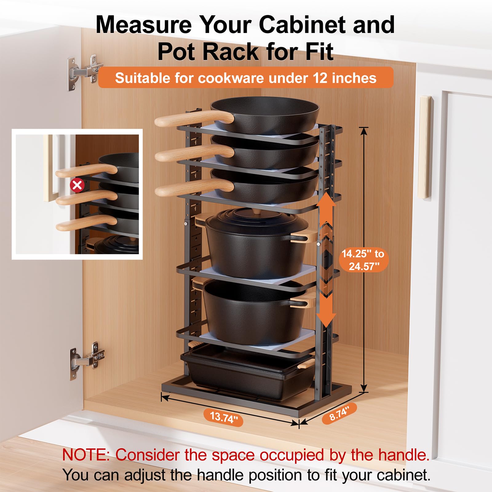 LAMU heavy-duty iron rack with side supports secures pots and pans.