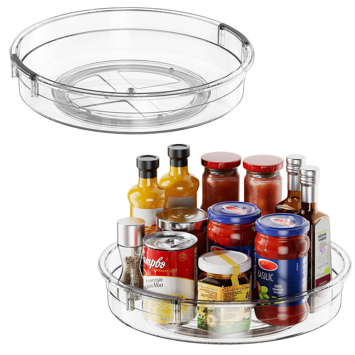 LAMU 12-inch Lazy Susan in cabinet for easy, orderly access to jars.