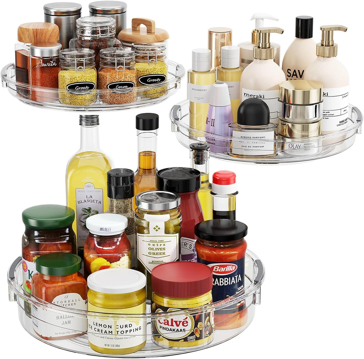 LAMU 3-pack lazy susan base view showing compact cabinet storage.