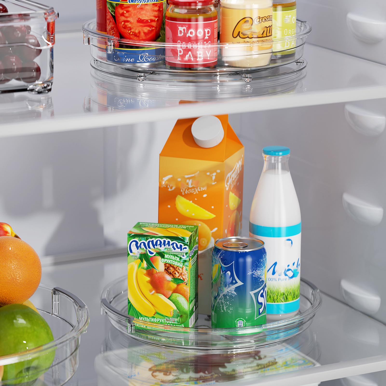 LAMU lazy susan 9-25 inch keeps fridge items visible and reachable.