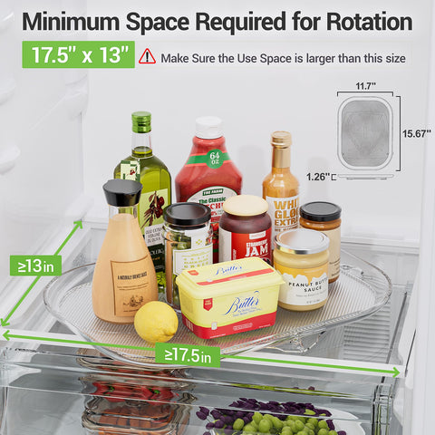LAMU Lazy Susan fridge organizer helps maximize space and visibility on shelves.
